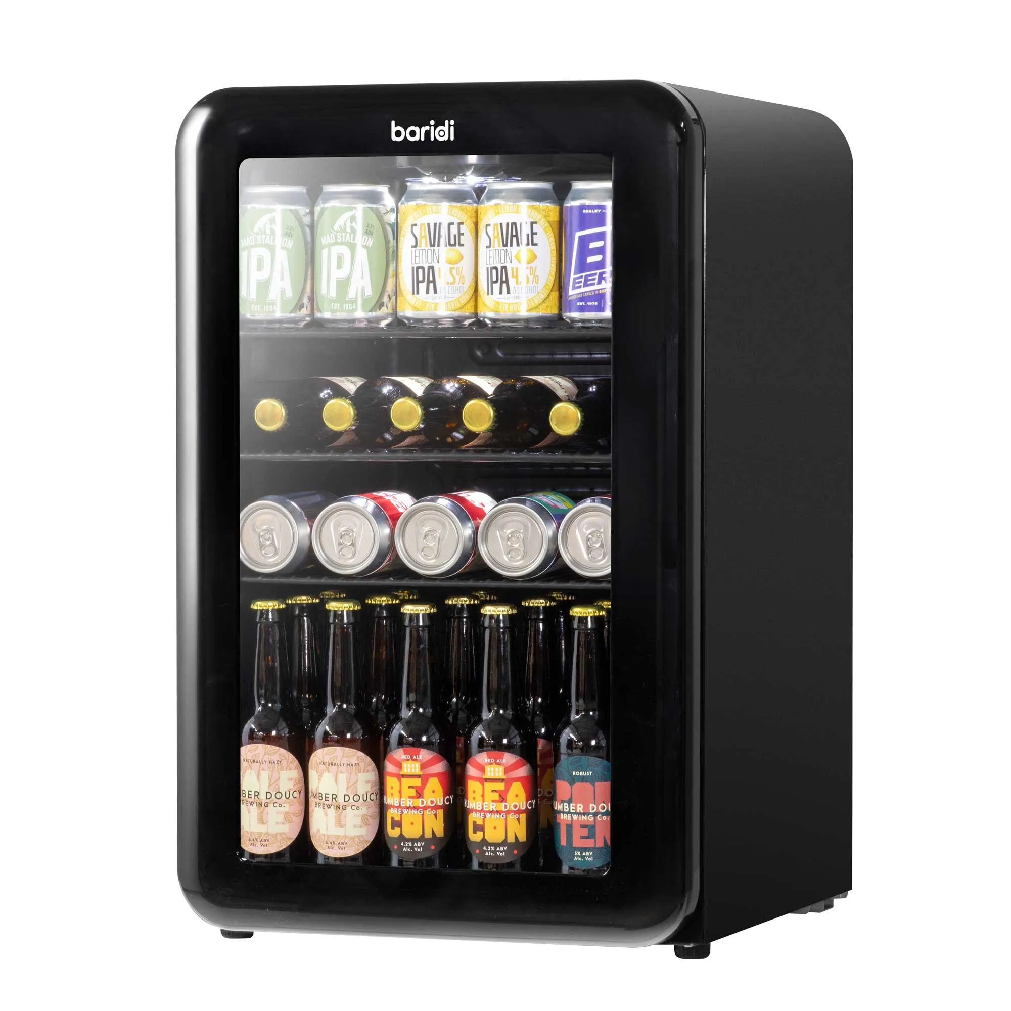 Baridi 70L Under Counter Drinks/Beer & Wine Cooler Fridge, Retro Style - Black - DH222