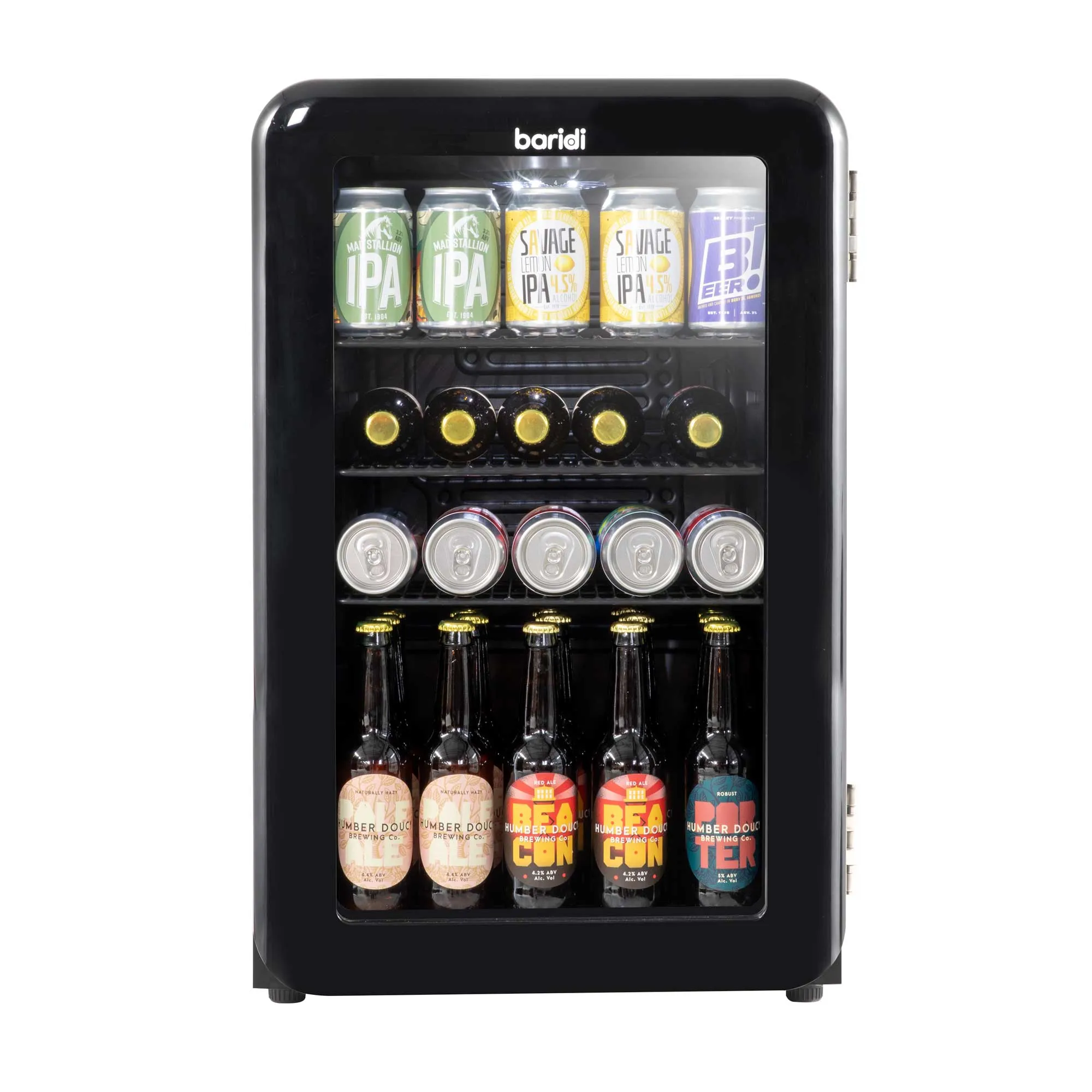 Baridi 70L Under Counter Drinks/Beer & Wine Cooler Fridge, Retro Style - Black - DH222