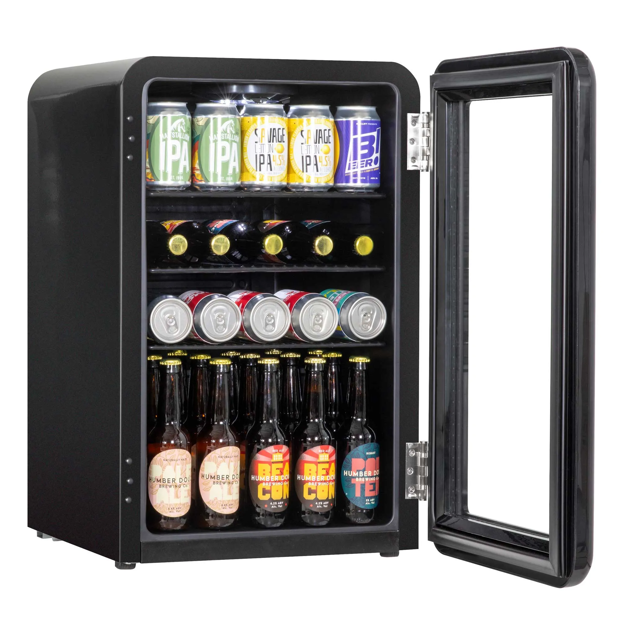 Baridi 70L Under Counter Drinks/Beer & Wine Cooler Fridge, Retro Style - Black - DH222