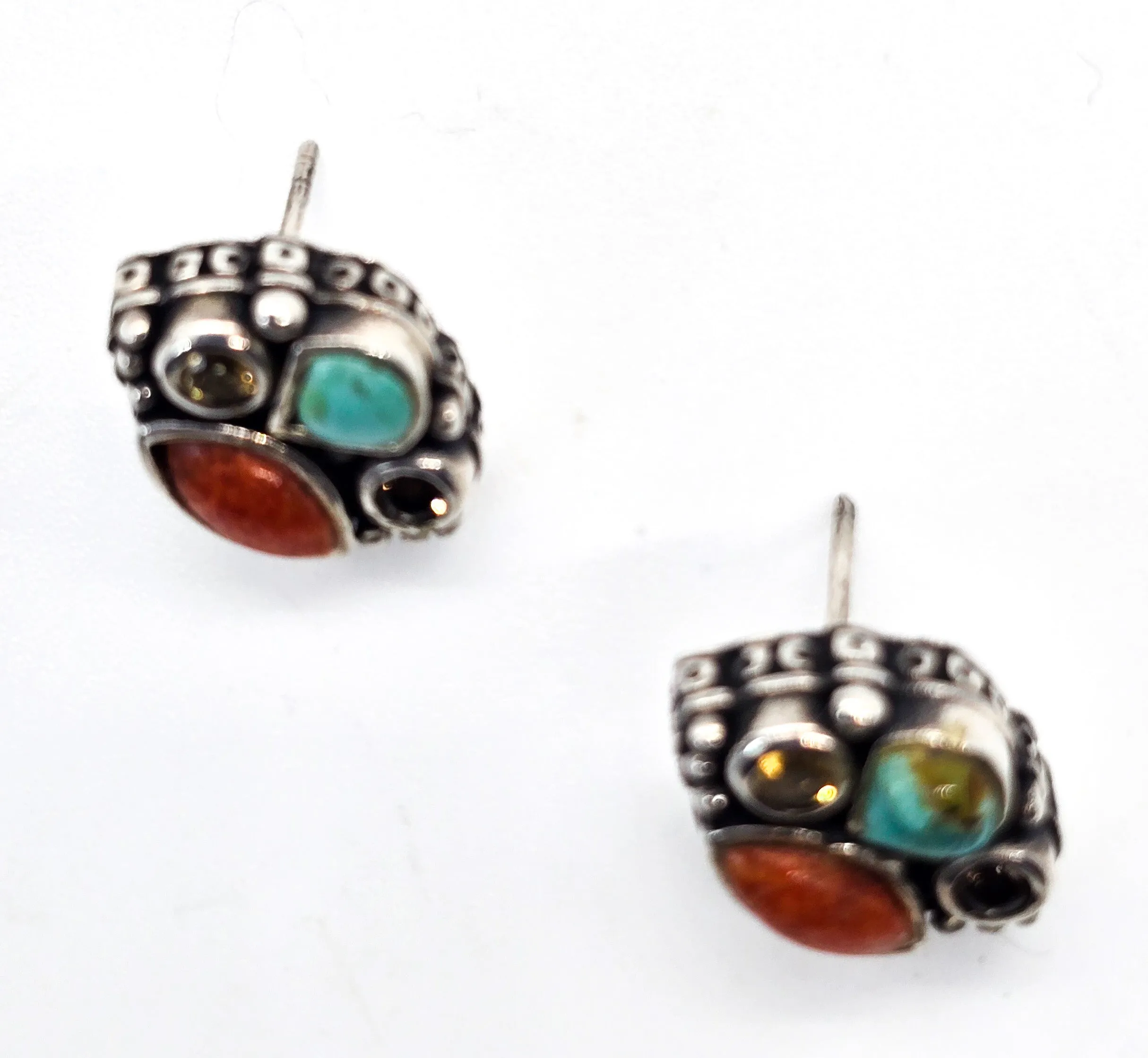 Barse multi gemstone sterling silver stud earrings turquoise smokey quartz citrine coral