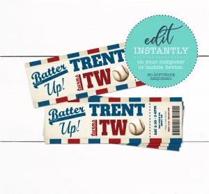 Baseball Birthday Party Ticket Invitations - Vintage Baseball Invitation - Printable Baseball Invitation - Boys Birthday Invitation