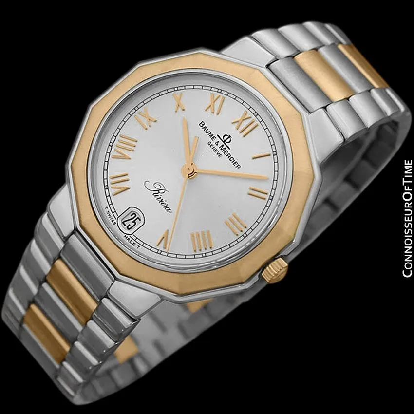 Baume & Mercier Mens Riviera Two-Tone Silver DIal Watch - Stainless Steel and Solid 18K Gold