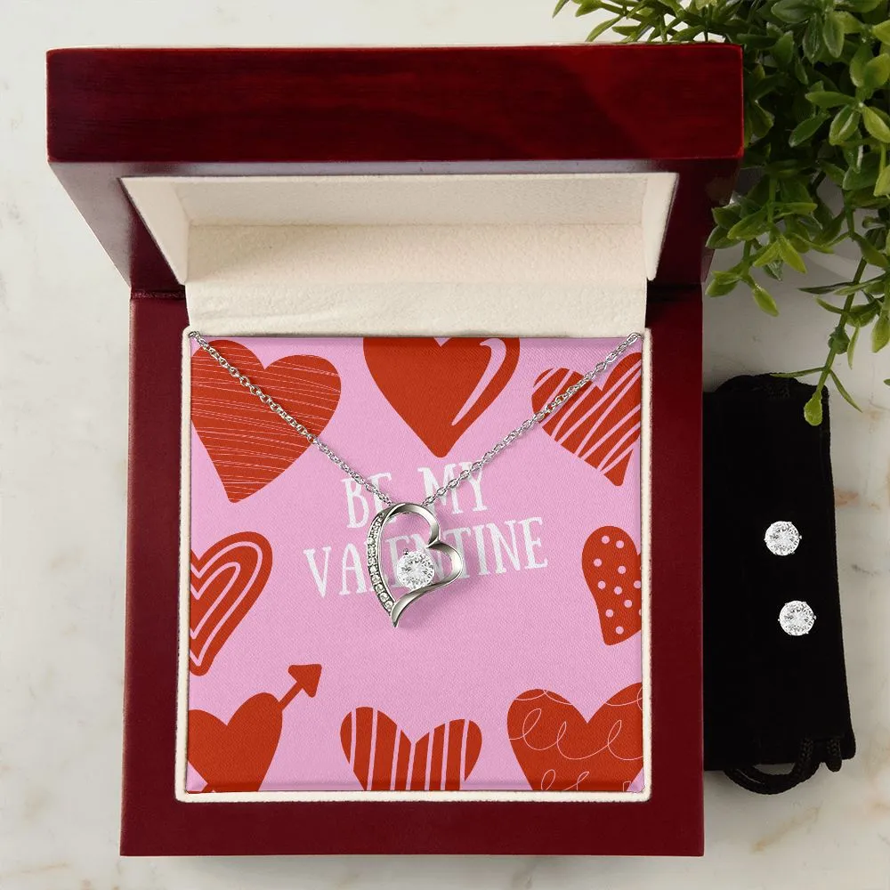 Be Mine Pink Valentine's Forever Heart Necklace & Cubic Zirconia Earring Set