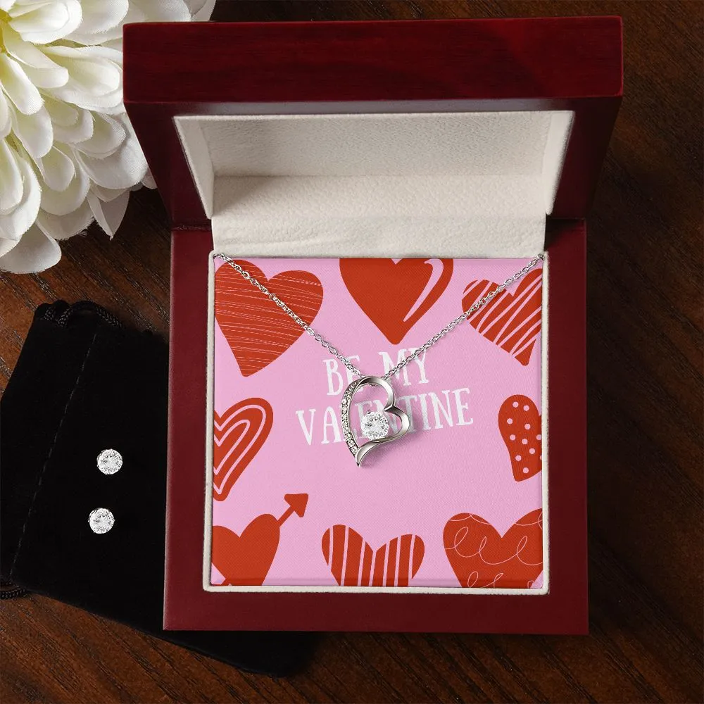 Be Mine Pink Valentine's Forever Heart Necklace & Cubic Zirconia Earring Set