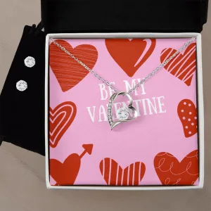 Be Mine Pink Valentine's Forever Heart Necklace & Cubic Zirconia Earring Set