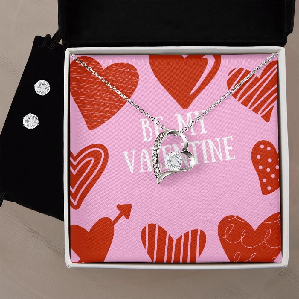 Be Mine Pink Valentine's Forever Heart Necklace & Cubic Zirconia Earring Set