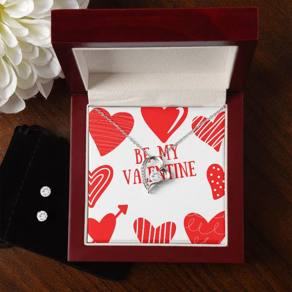 Be Mine Red Valentine's Forever Heart Necklace & Cubic Zirconia Earring Set