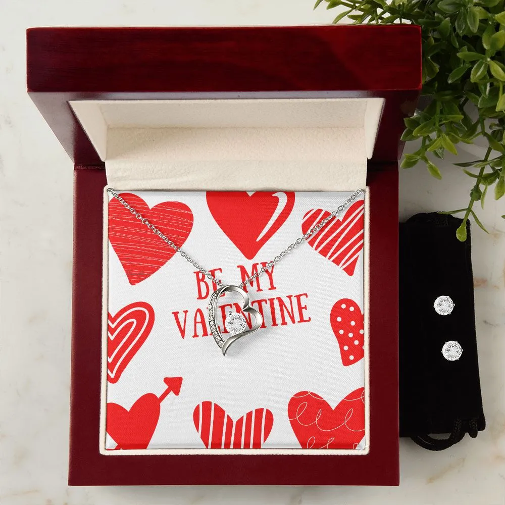 Be Mine Red Valentine's Forever Heart Necklace & Cubic Zirconia Earring Set
