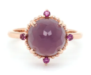 Beaded Halo Sage Chalcedony Garnet Rose Gold Ring