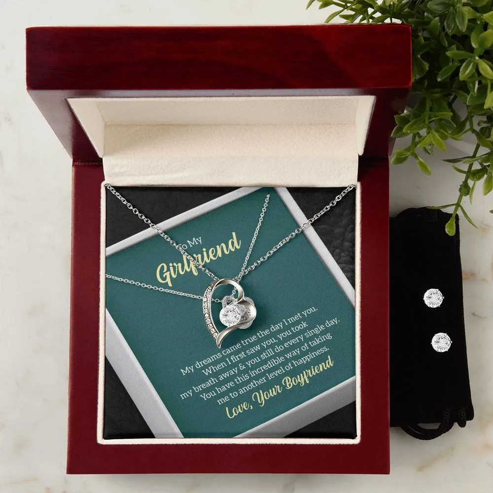 Beautiful Gift For Your Girlfriend - Forever Love Necklace and Cubic Zirconia Earring Set