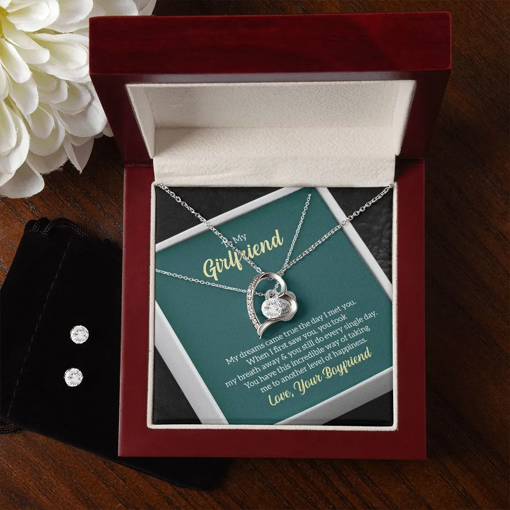 Beautiful Gift For Your Girlfriend - Forever Love Necklace and Cubic Zirconia Earring Set