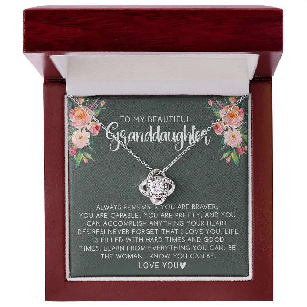 Beautiful Granddaughter - Brave | 14k White Gold and Steel Necklace