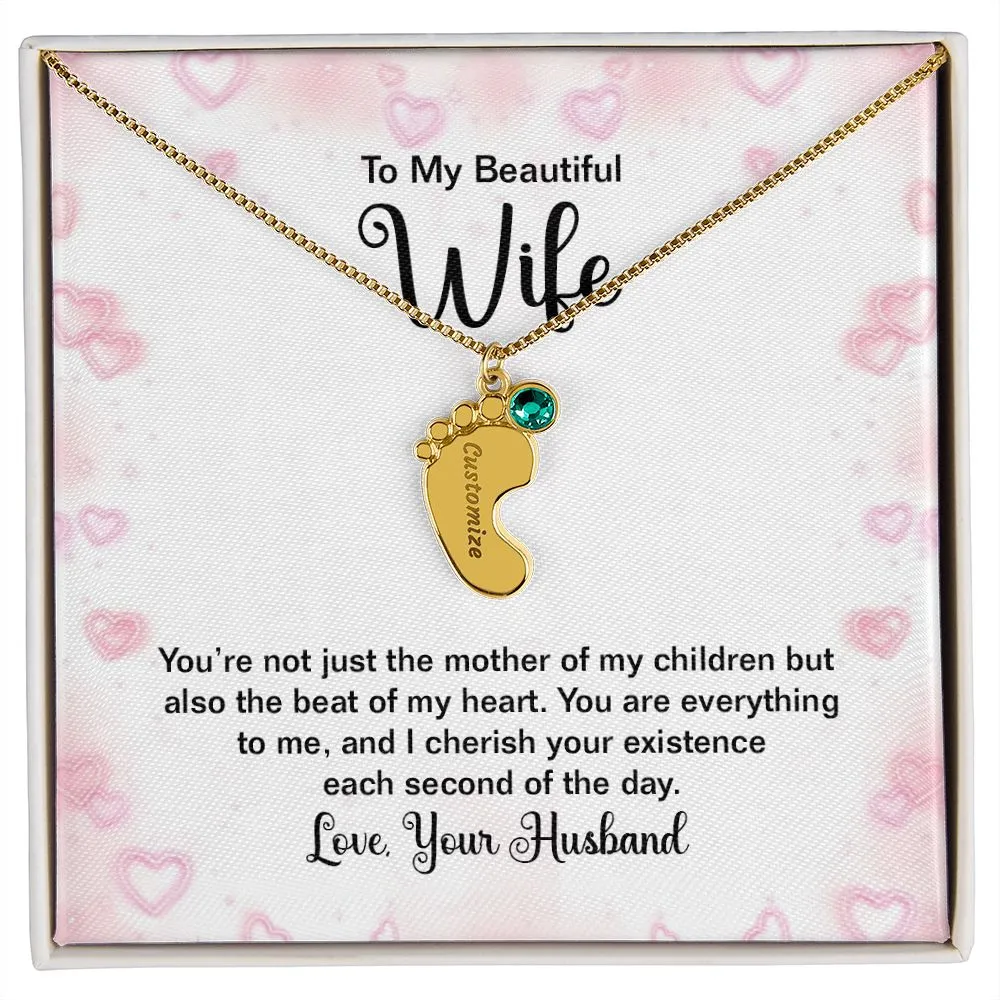 Beautiful Wife Custom Baby Feet Necklace with Birthstone