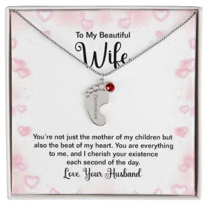 Beautiful Wife Custom Baby Feet Necklace with Birthstone