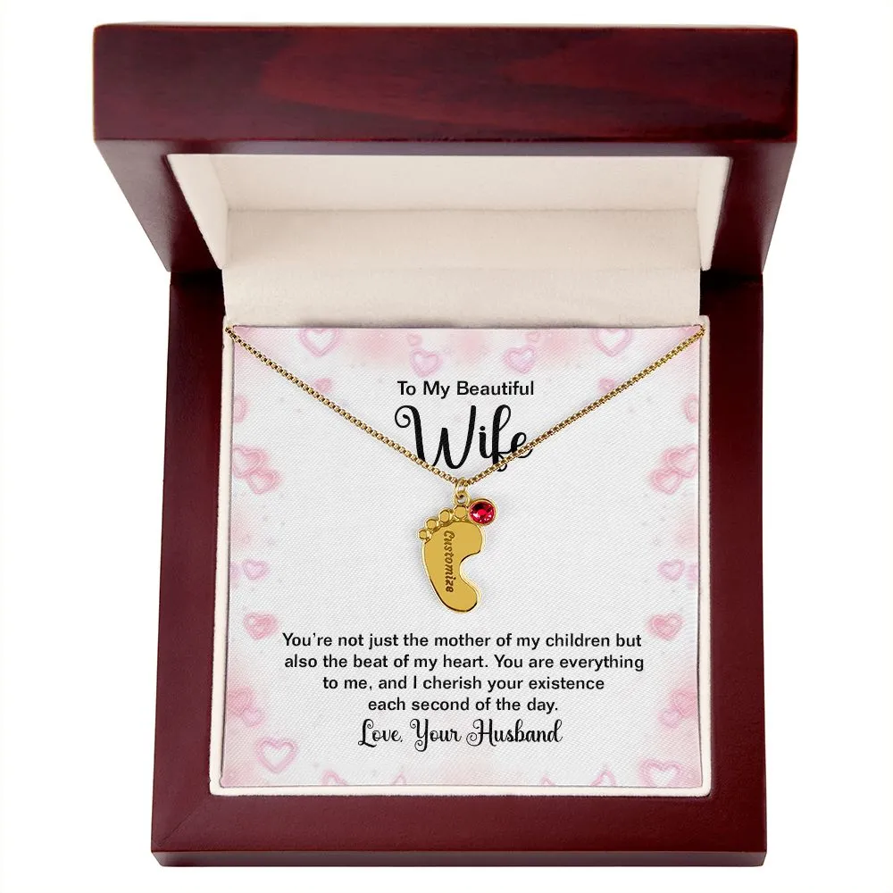 Beautiful Wife Custom Baby Feet Necklace with Birthstone
