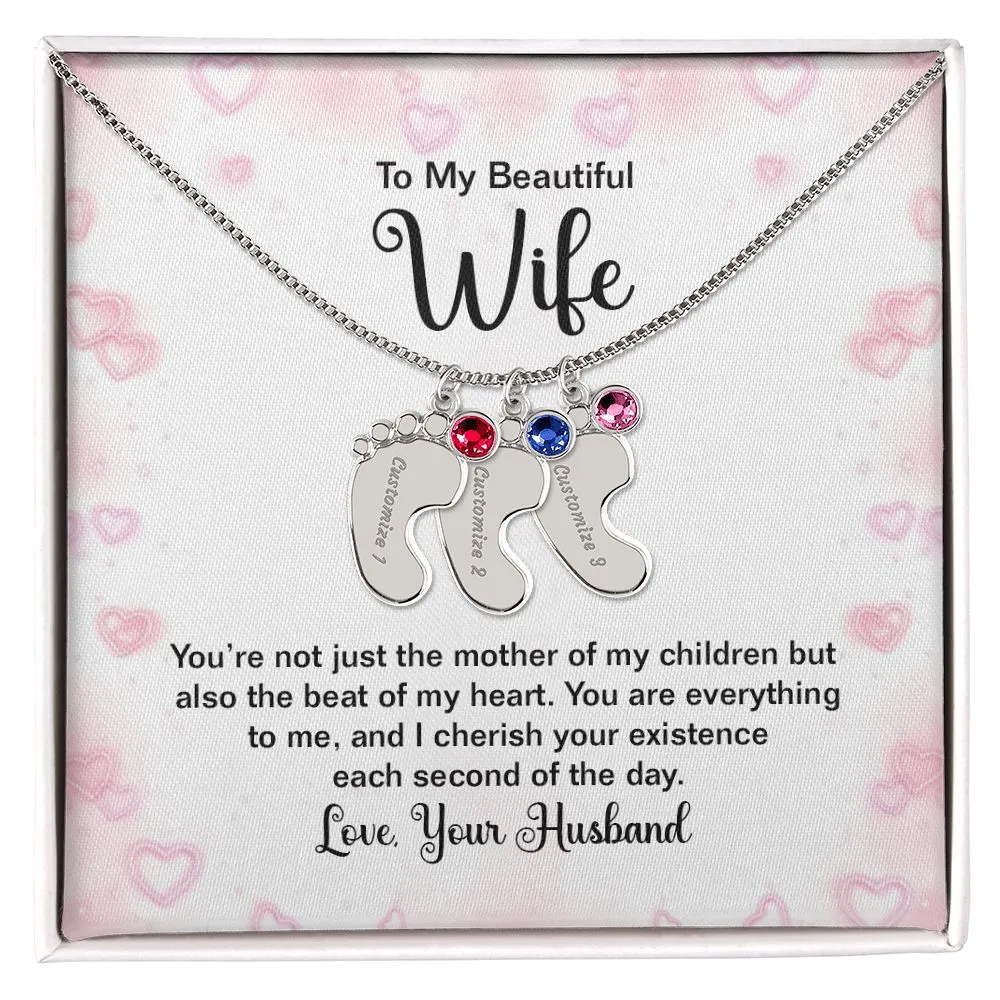 Beautiful Wife Custom Baby Feet Necklace with Birthstone