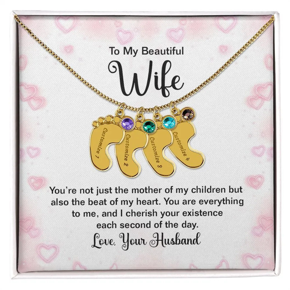 Beautiful Wife Custom Baby Feet Necklace with Birthstone