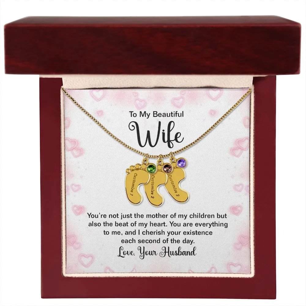 Beautiful Wife Custom Baby Feet Necklace with Birthstone