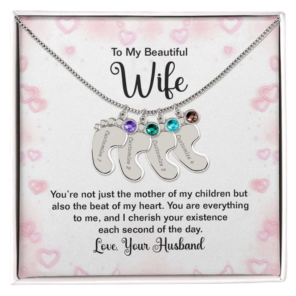 Beautiful Wife Custom Baby Feet Necklace with Birthstone