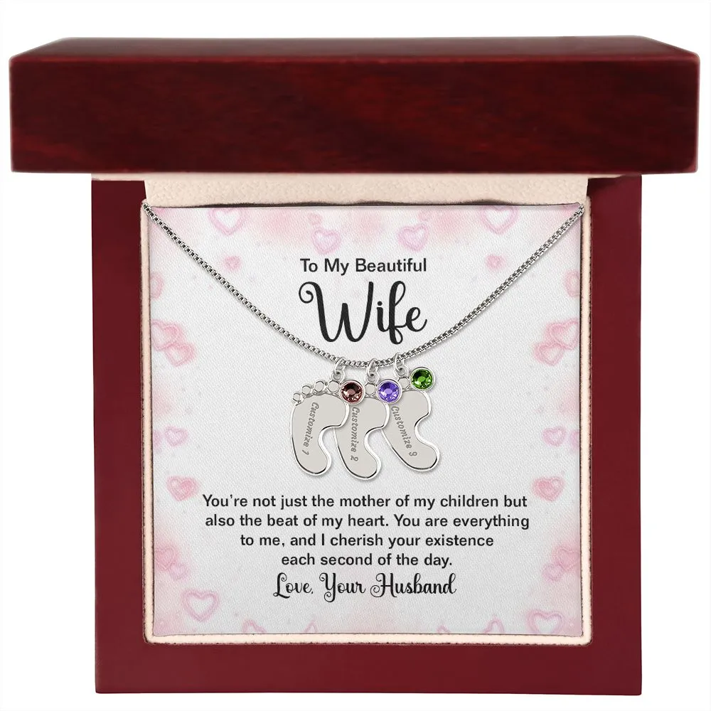 Beautiful Wife Custom Baby Feet Necklace with Birthstone