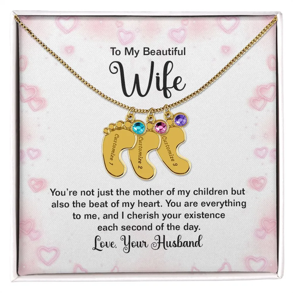 Beautiful Wife Custom Baby Feet Necklace with Birthstone