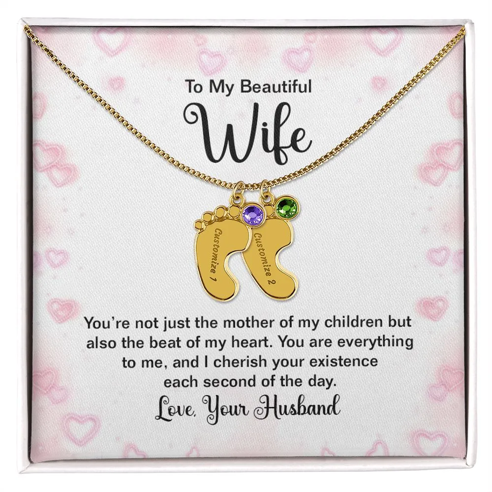 Beautiful Wife Custom Baby Feet Necklace with Birthstone
