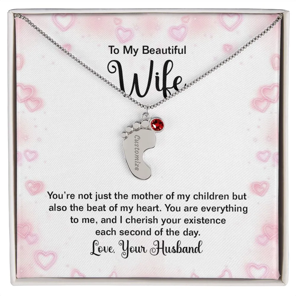 Beautiful Wife Custom Baby Feet Necklace with Birthstone