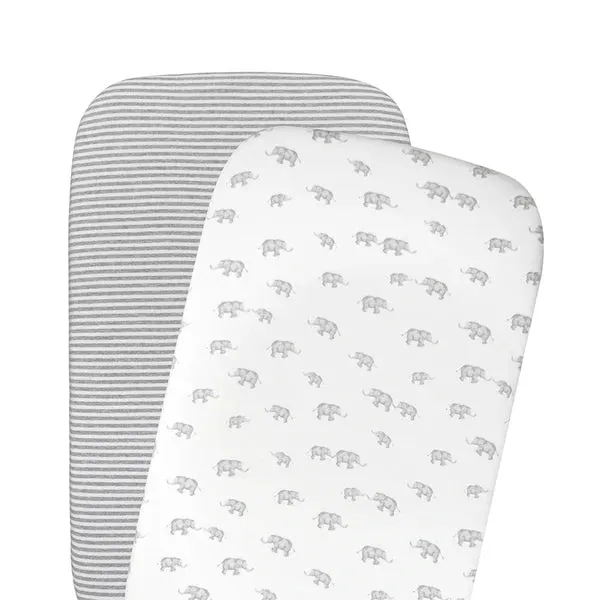 Bedside Bassinet/ Co Sleeper Fitted Sheets 2 Pack - Watercolour Elephant