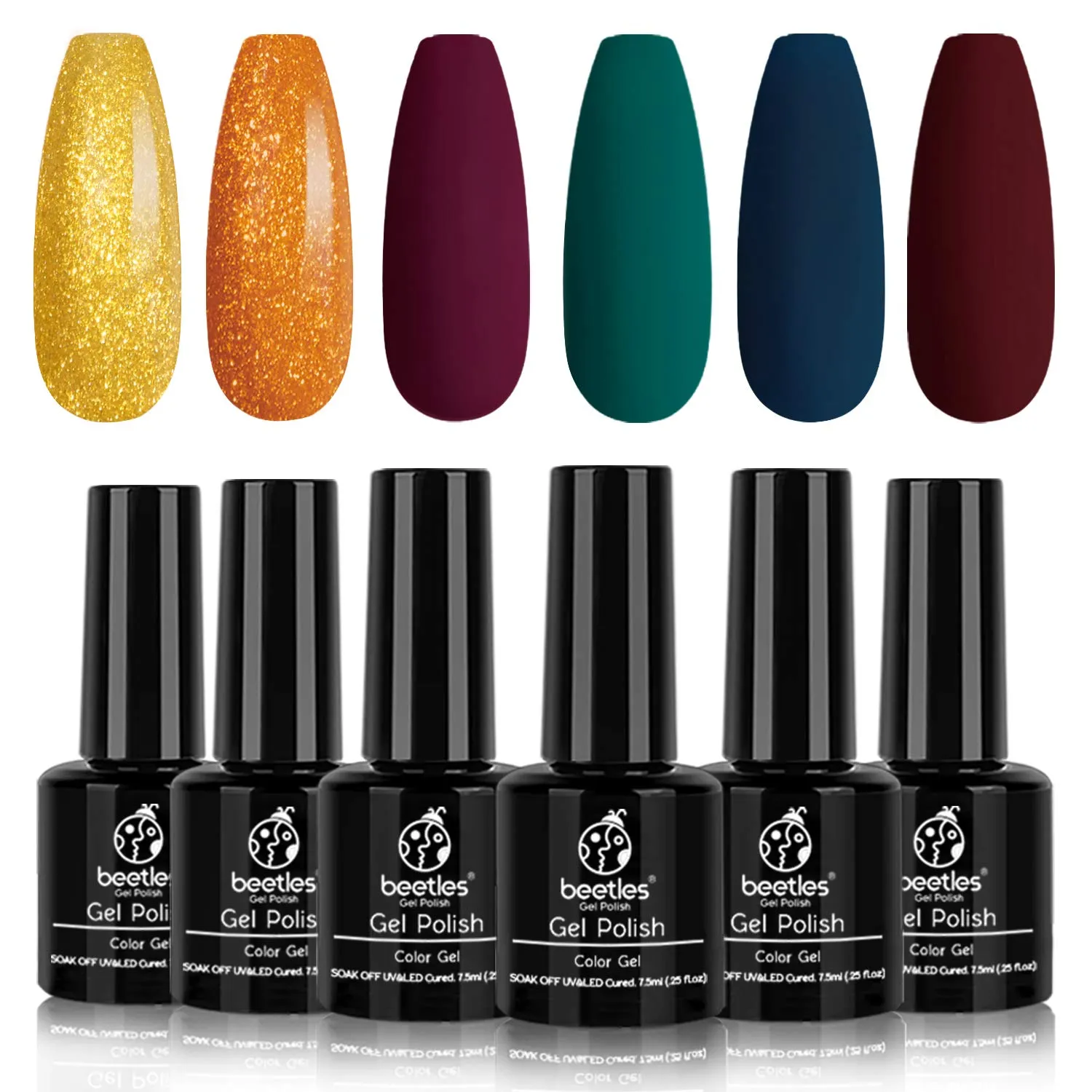 Beetles Holiday Gel Nail Polish Set - 6 Colors Burgundy Red Brown Champagne Gold Gel Polish Kit Snow White Nude Grey Valentine's Thanksgiving Gel Polish Gel Nail Manicure Kit DIY New Year Gift
