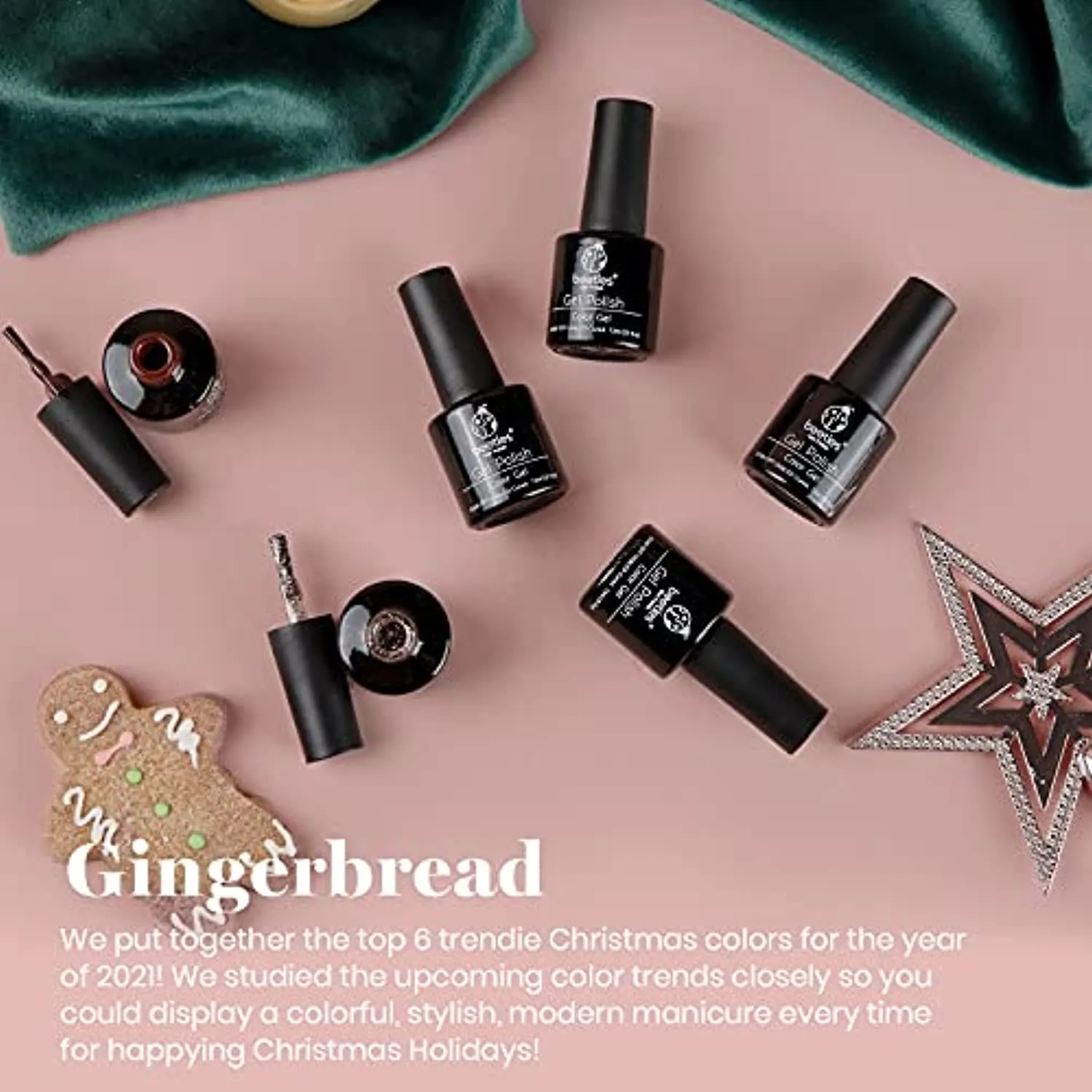 Beetles Holiday Gel Nail Polish Set - 6 Colors Burgundy Red Brown Champagne Gold Gel Polish Kit Snow White Nude Grey Valentine's Thanksgiving Gel Polish Gel Nail Manicure Kit DIY New Year Gift