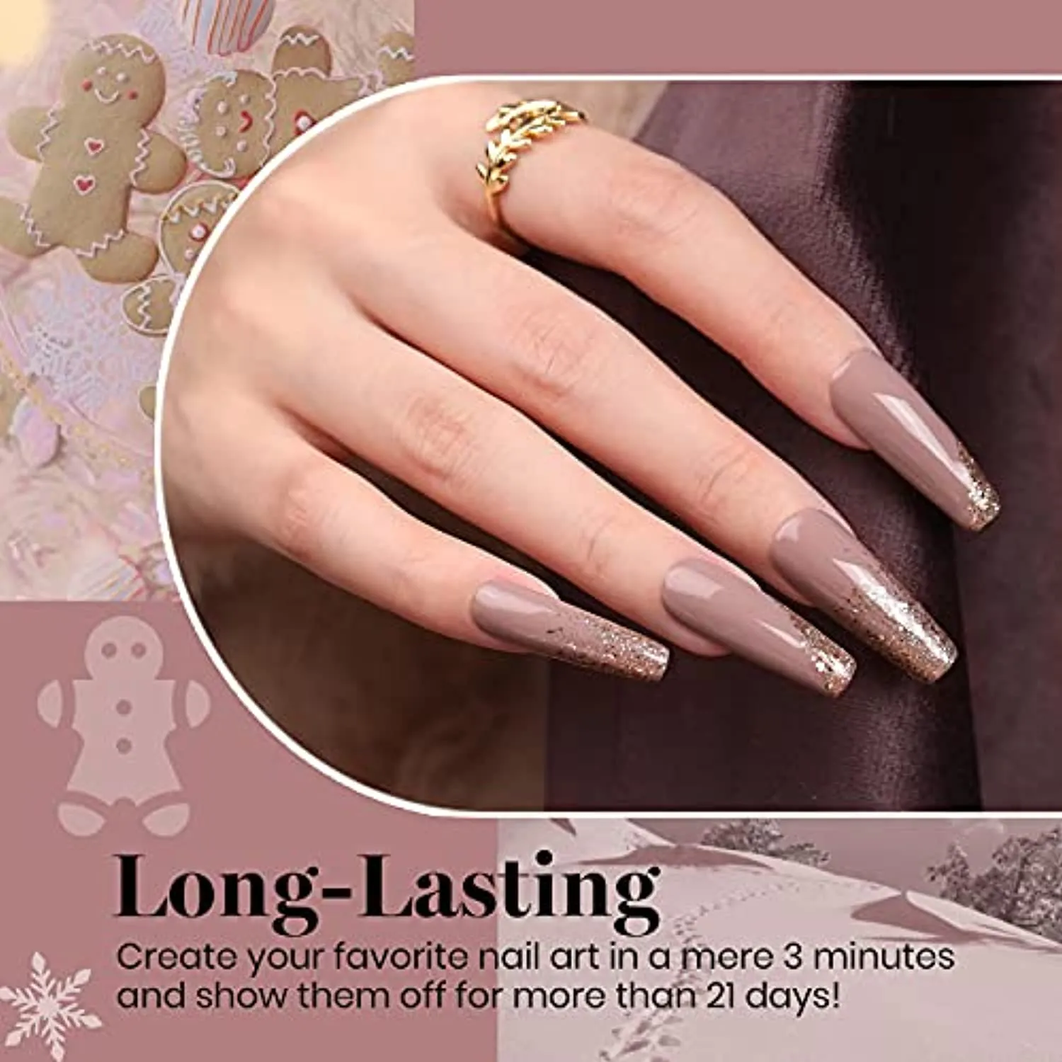 Beetles Holiday Gel Nail Polish Set - 6 Colors Burgundy Red Brown Champagne Gold Gel Polish Kit Snow White Nude Grey Valentine's Thanksgiving Gel Polish Gel Nail Manicure Kit DIY New Year Gift