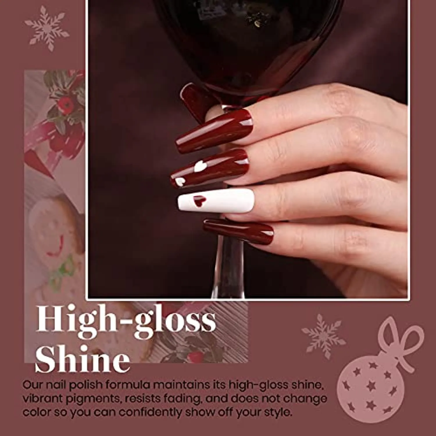 Beetles Holiday Gel Nail Polish Set - 6 Colors Burgundy Red Brown Champagne Gold Gel Polish Kit Snow White Nude Grey Valentine's Thanksgiving Gel Polish Gel Nail Manicure Kit DIY New Year Gift