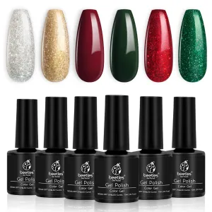 Beetles Holiday Gel Nail Polish Set - 6 Colors Burgundy Red Brown Champagne Gold Gel Polish Kit Snow White Nude Grey Valentine's Thanksgiving Gel Polish Gel Nail Manicure Kit DIY New Year Gift