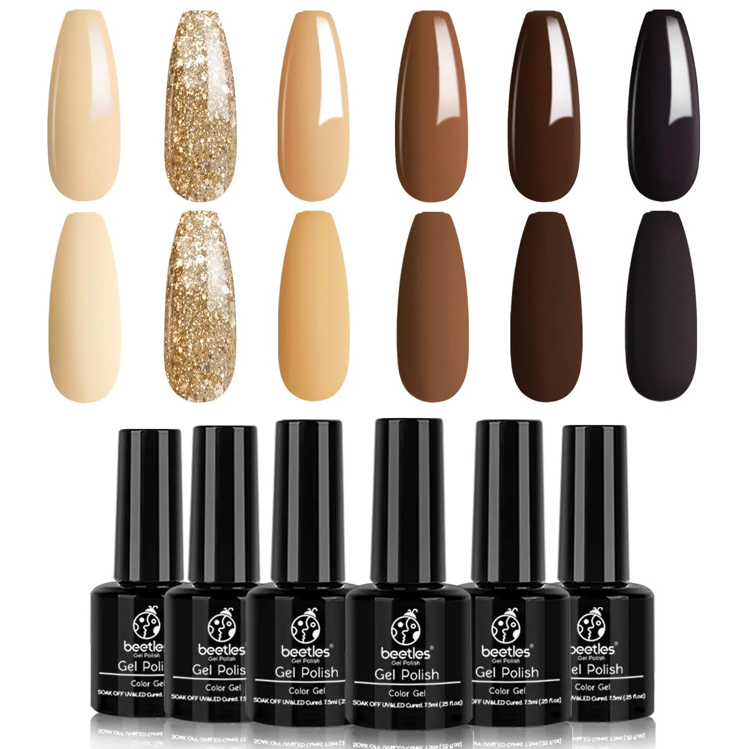 Beetles Holiday Gel Nail Polish Set - 6 Colors Burgundy Red Brown Champagne Gold Gel Polish Kit Snow White Nude Grey Valentine's Thanksgiving Gel Polish Gel Nail Manicure Kit DIY New Year Gift