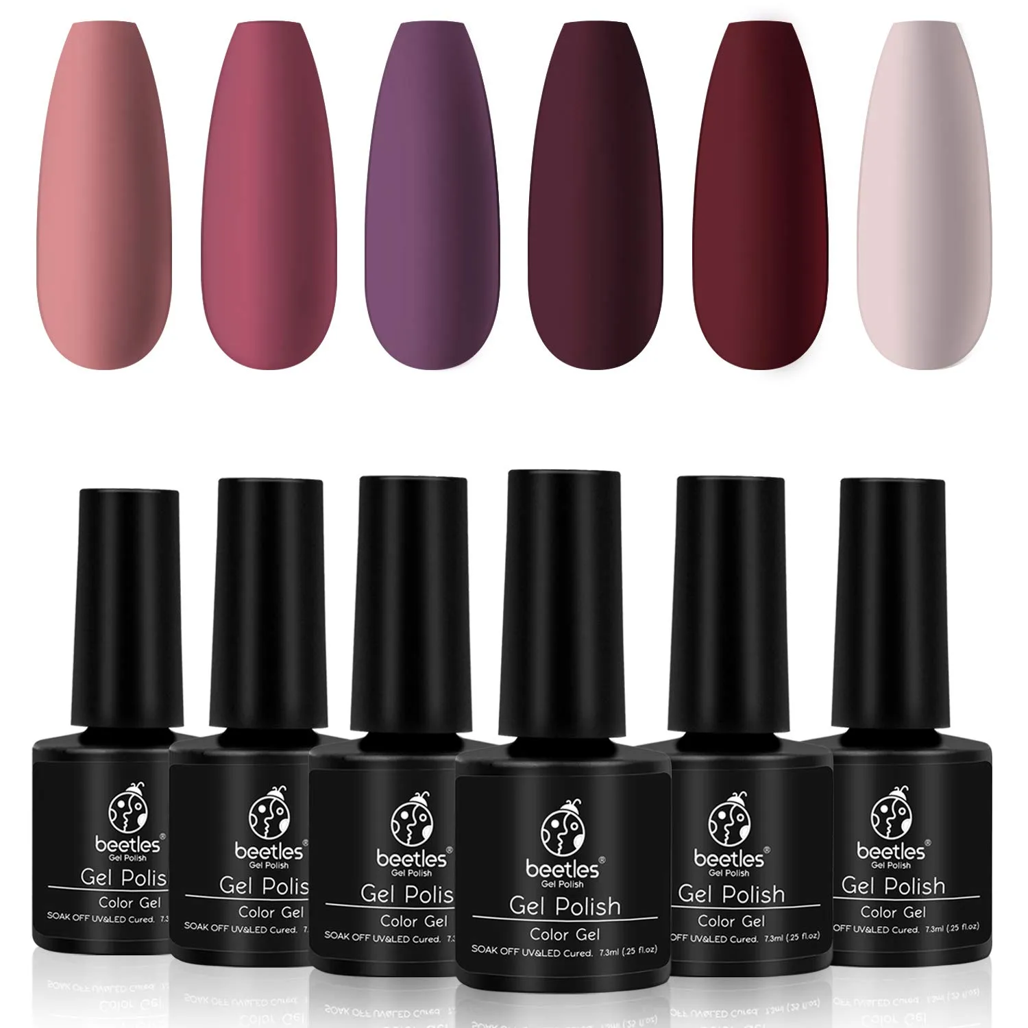 Beetles Holiday Gel Nail Polish Set - 6 Colors Burgundy Red Brown Champagne Gold Gel Polish Kit Snow White Nude Grey Valentine's Thanksgiving Gel Polish Gel Nail Manicure Kit DIY New Year Gift