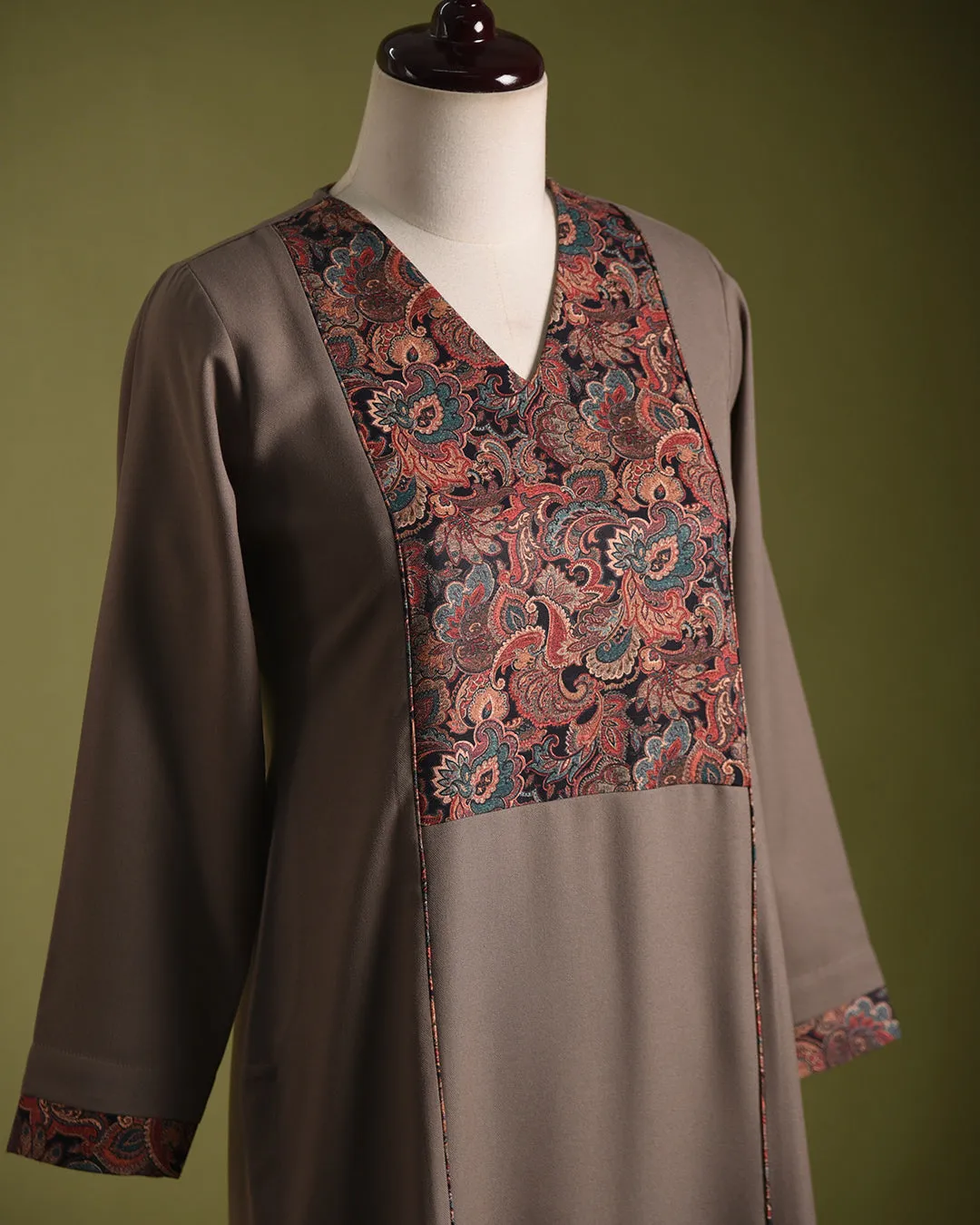 Beige Winter Wear Wool Spun Blend Ready To Wear Kurta With Pant