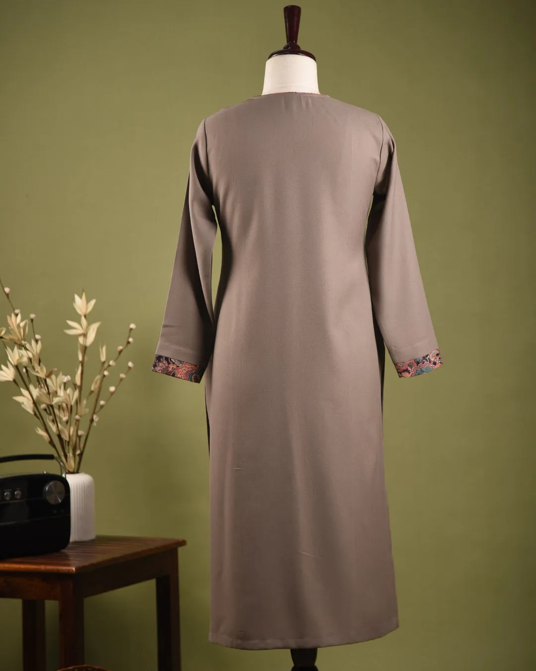 Beige Winter Wear Wool Spun Blend Ready To Wear Kurta With Pant