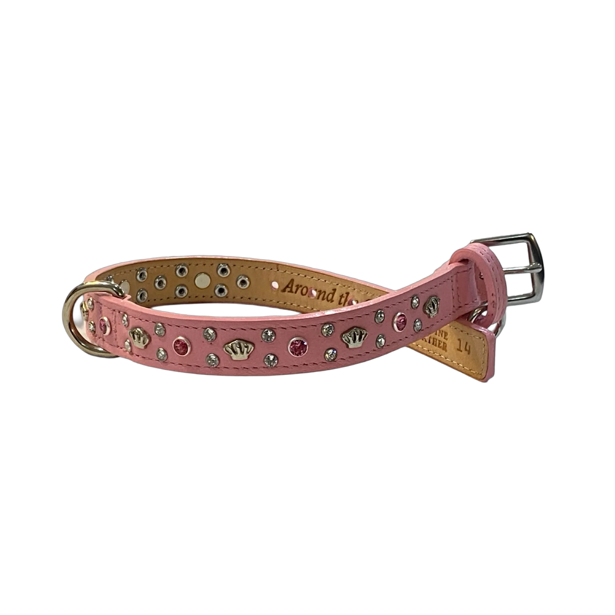 Bella Leather Dog Collar with Jewels and Crowns Cluster