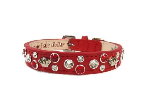 Bella Leather Dog Collar with Jewels and Crowns Cluster