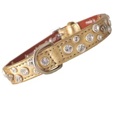 Bella Leather Dog Collar with Jewels and Crowns Cluster
