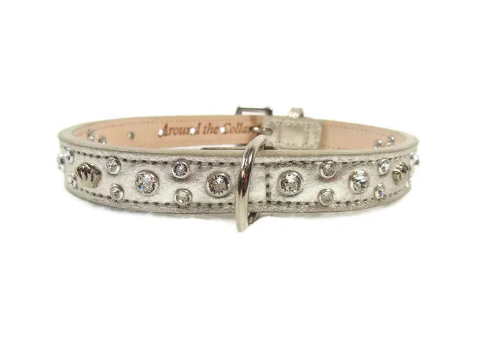 Bella Leather Dog Collar with Jewels and Crowns Cluster