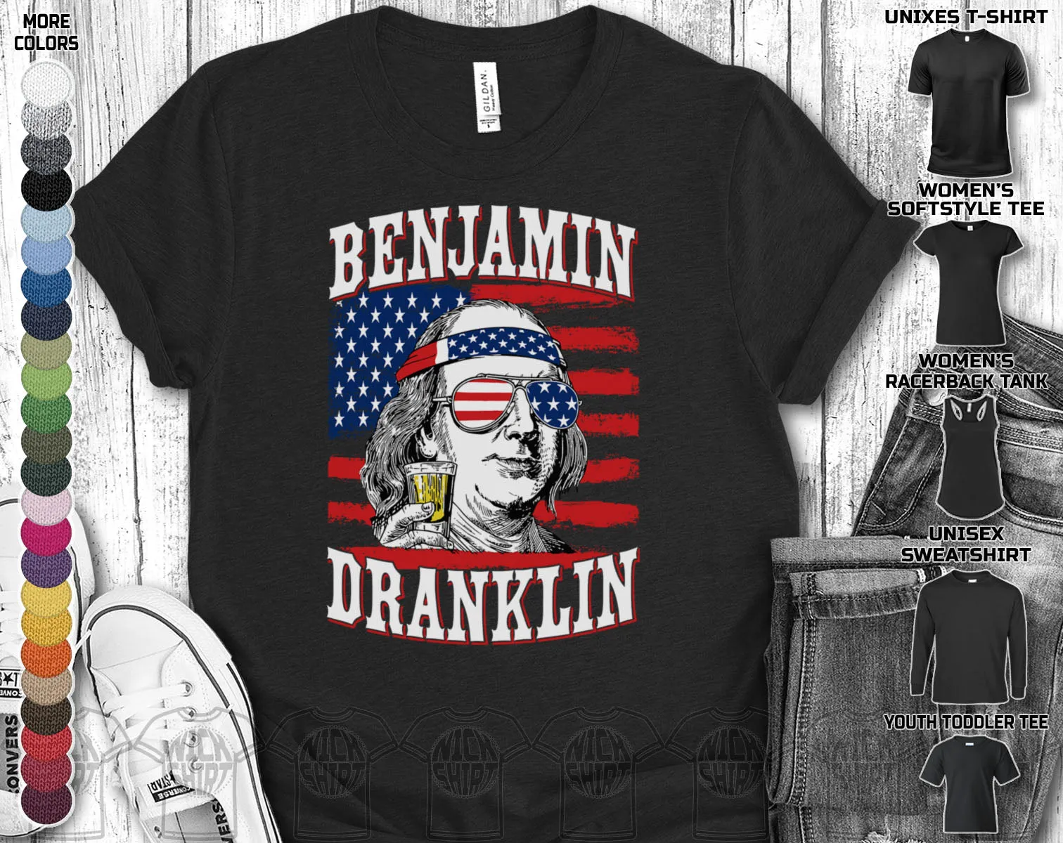 Benjamin Dranklin Franklin Independence Day July 4th American Flag Veteran Army Soldier Gift Unisex T-Shirt