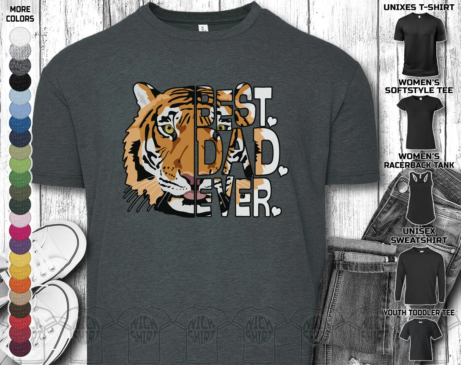 Best Dad Ever Father's Day Tiger Animal Wild Love Heart Daddy Husband Family Gift Unisex T-Shirt