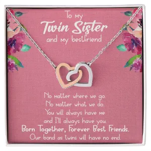 Best Friend Necklace (Twin Sisters) - 14k Gold and Rose Gold Locked Hearts