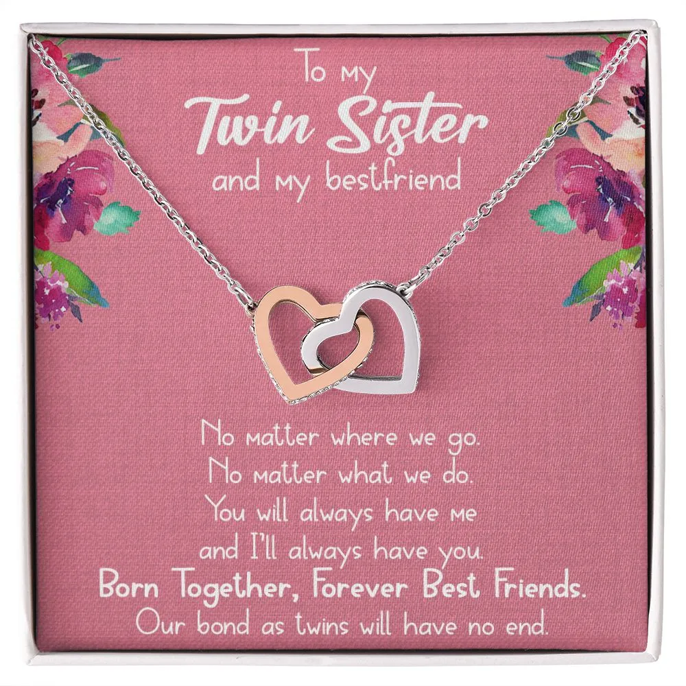 Best Friend Necklace (Twin Sisters) - 14k Gold and Rose Gold Locked Hearts