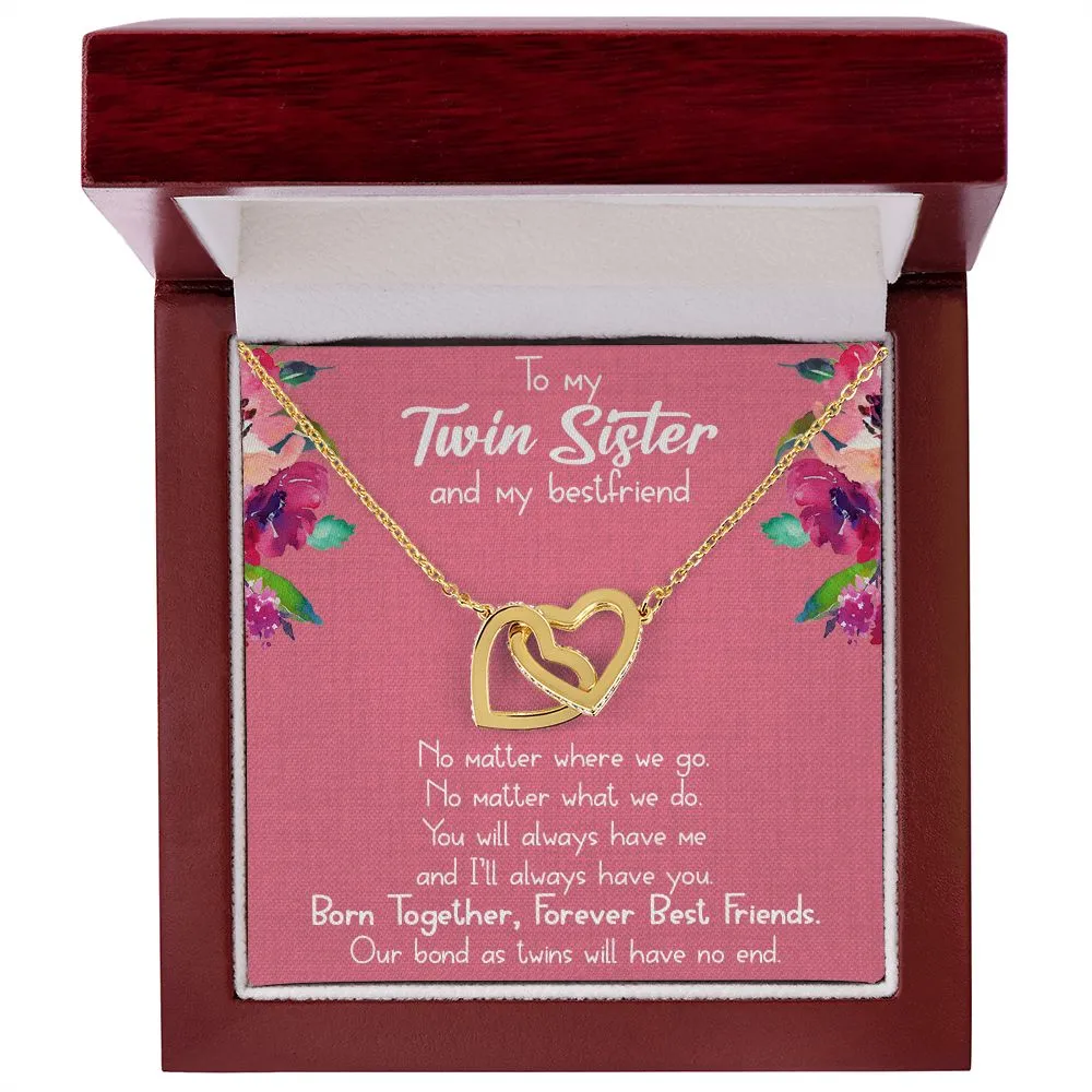 Best Friend Necklace (Twin Sisters) - 14k Gold and Rose Gold Locked Hearts