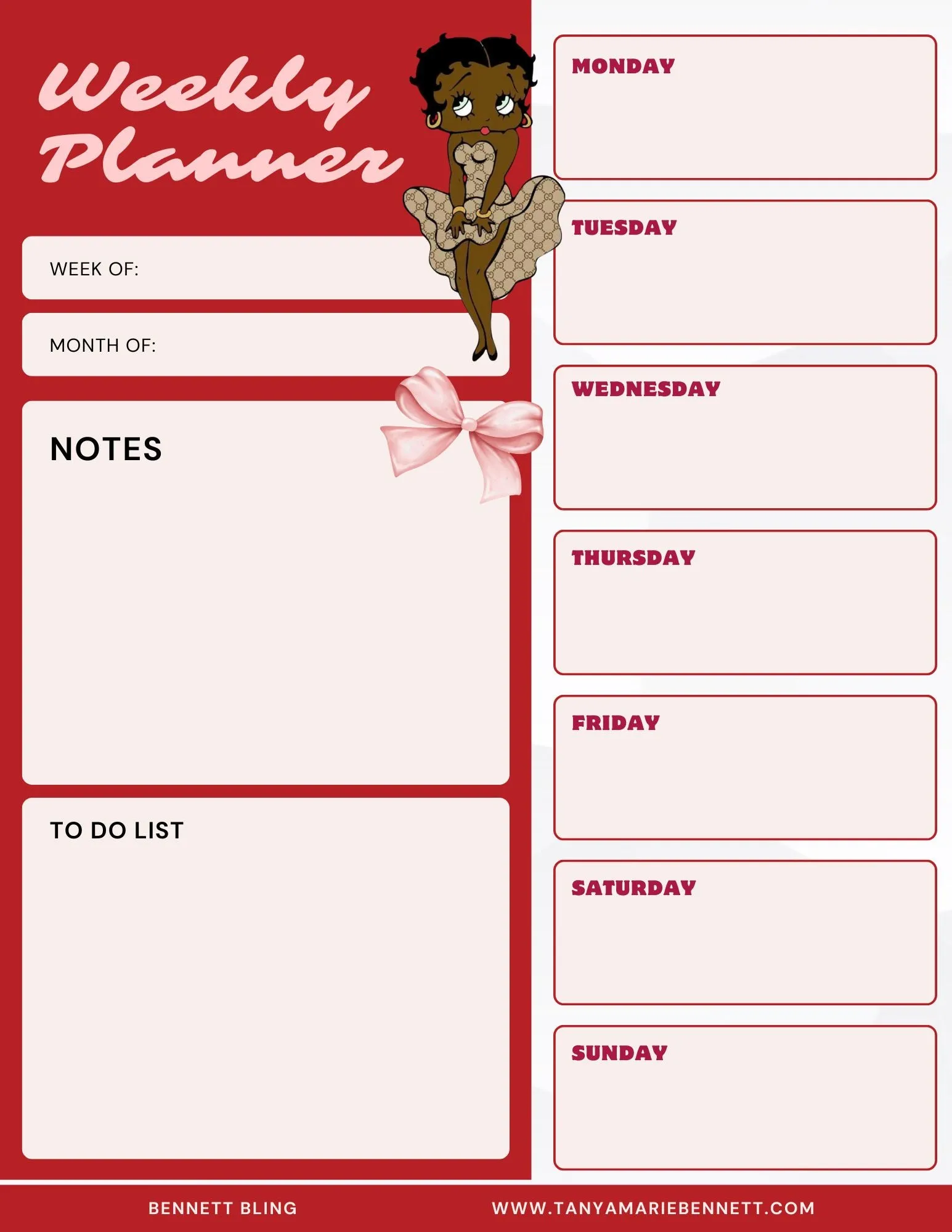 Betty Boop 2025 Planner, Digital Planner 2025, Printable Planner, Budget Planner, Monthly Planner, Weekly Planner, Digital Download, PDF