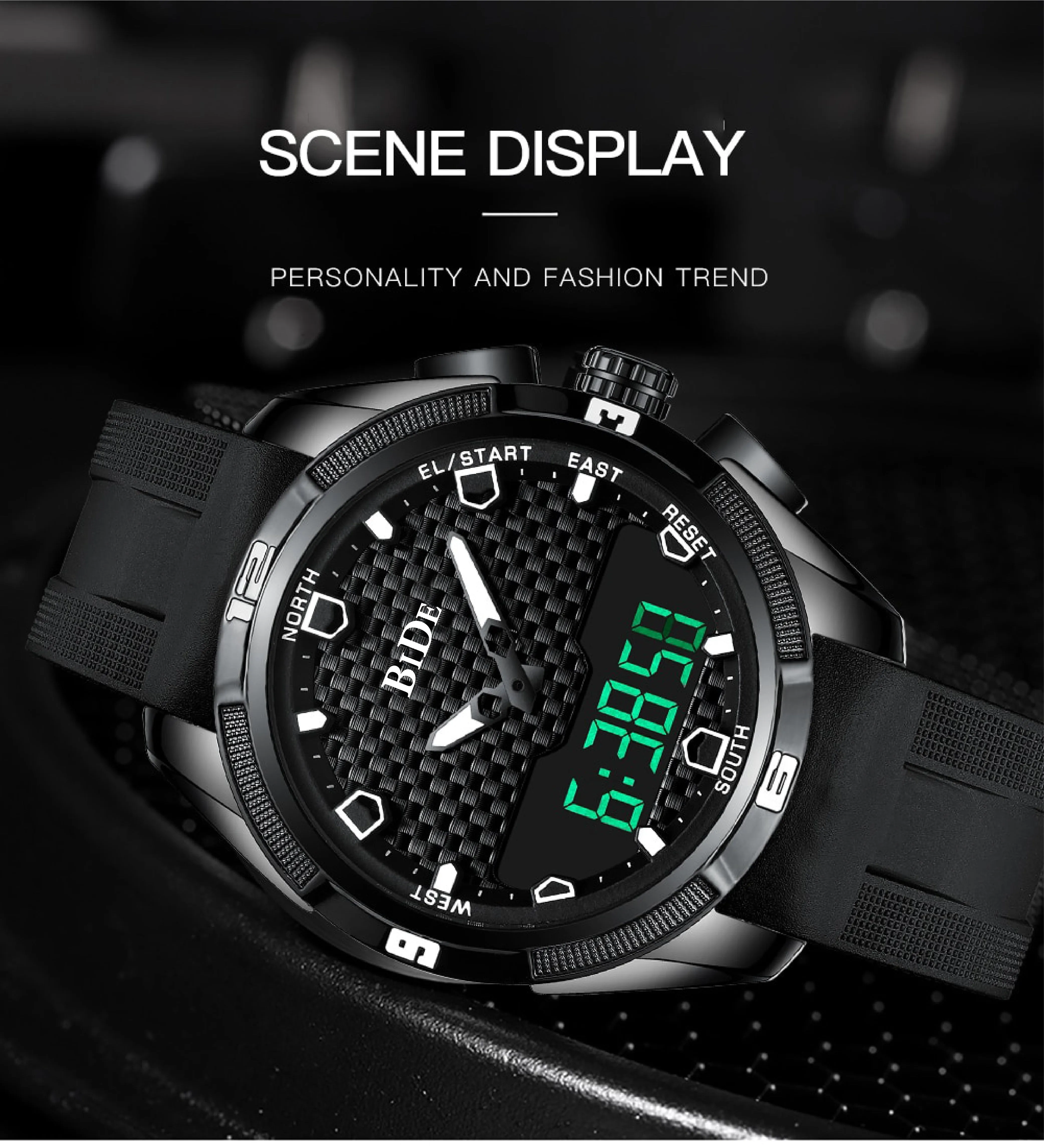 Bide.02 LED Dual Display Shock Rubber watch 