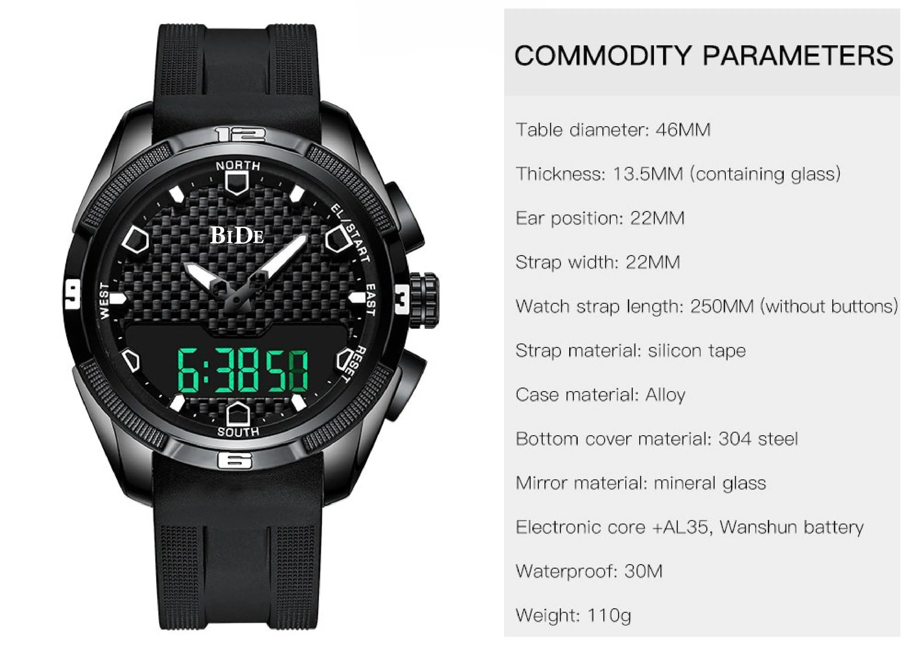 Bide.02 LED Dual Display Shock Rubber watch 