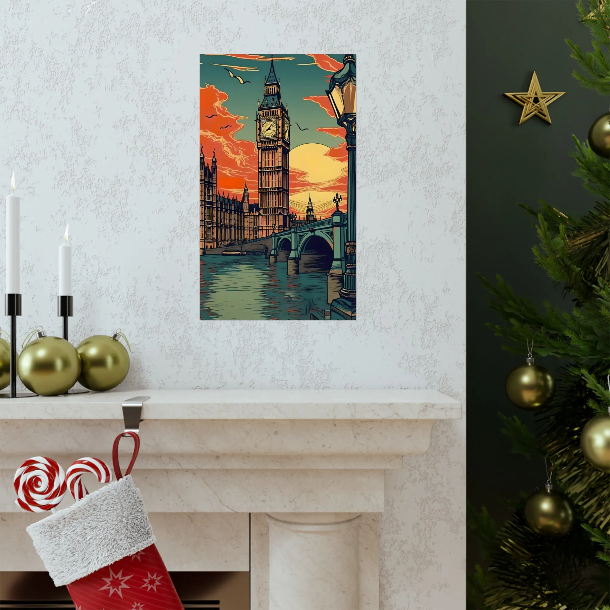 Big Ben - London Sunset - Vintage Travel Graphic - Museum Quality Poster